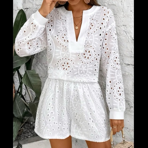 White Eyelet Two Piece Short Set - Picture 3 of 10